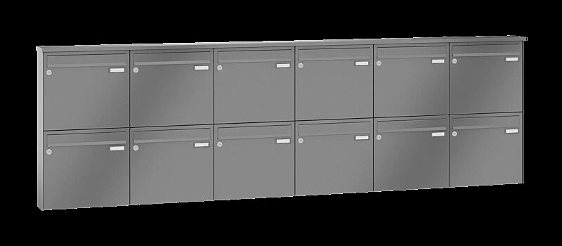Briefkastenanlage RAGUSA mit 12 Briefkästen, Aufputzanlage, ohne Sprech- und Klingelfach, Stahlteile in RAL 9007 graualuminium