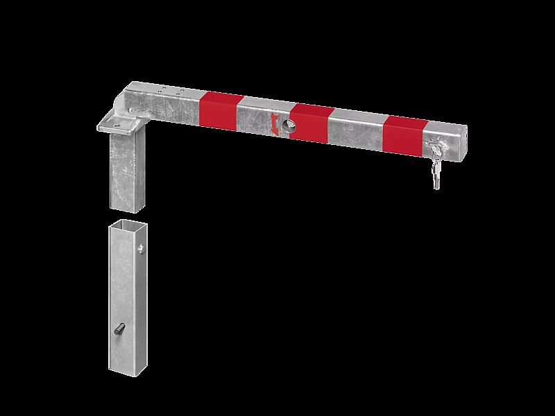 Sperrpfosten GERNIKA NEW zum Einbetonieren, herausnehmbar, kippbar, mit Profilzylinderschloss, feuerverzinkt, mit roten Reflexstreifen