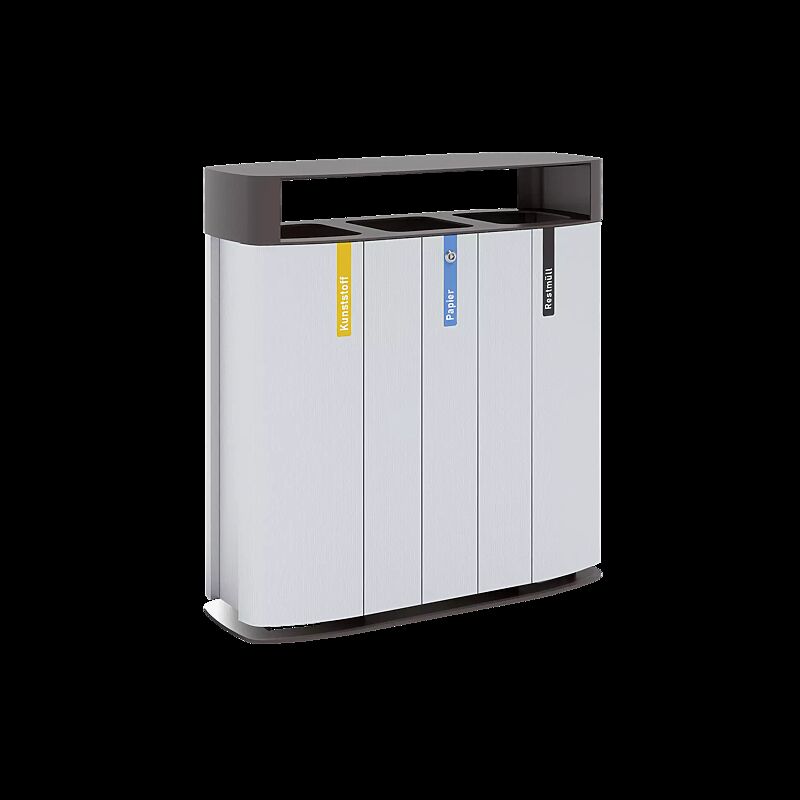 Abfallbehälter MULTIMINIUM, Korpus: Aluminiumprofile in RAL 7035 lichtgrau, Stahlteile und Aluminium-Schutzdach in RAL 7043 verkehrsgrau