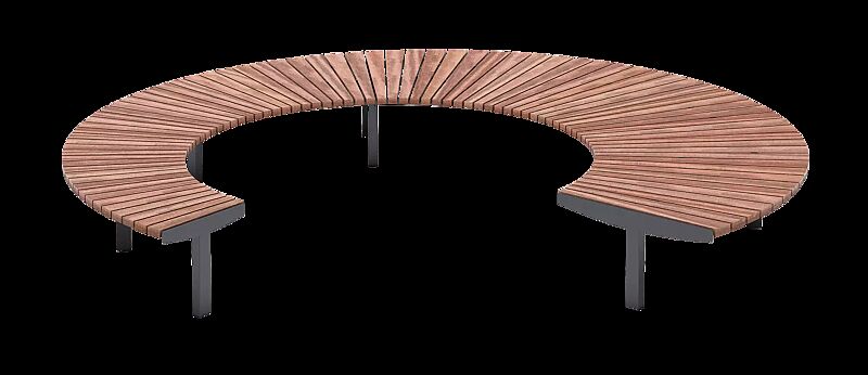 Rundbank LAGO ohne Rückenlehne, Breite 3700 mm, mit Jatobaholzbelattung, Stahlteile in RAL 7016 anthrazitgrau