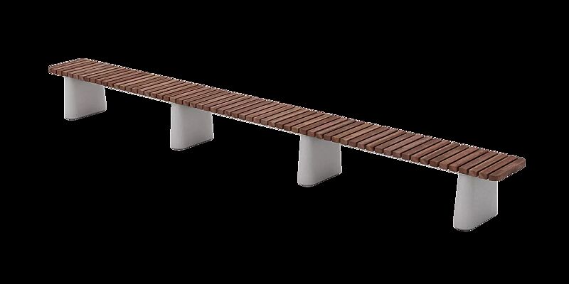 Sitzbank REFORMA ohne Rückenlehne, gerade, mit Querbelattung, Breite 4240 mm, mit Jatobaholzbelattung, HSC®-Beton in hellgrau