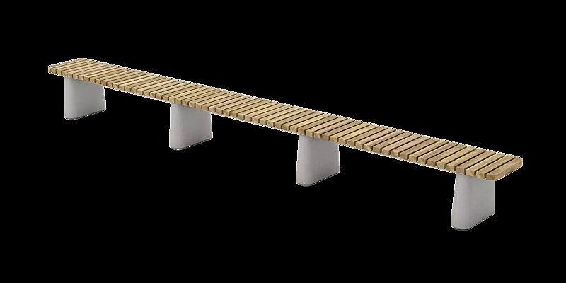 Sitzbank REFORMA ohne Rückenlehne, gerade, mit Querbelattung, Breite 4240 mm, mit Robinienholzbelattung, HSC®-Beton in hellgrau