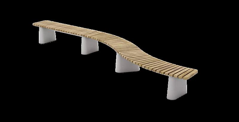 Sitzbank REFORMA ohne Rückenlehne, gerade und gebogen, mit Querbelattung, mit Robinienholzbelattung, HSC®-Beton in hellgrau