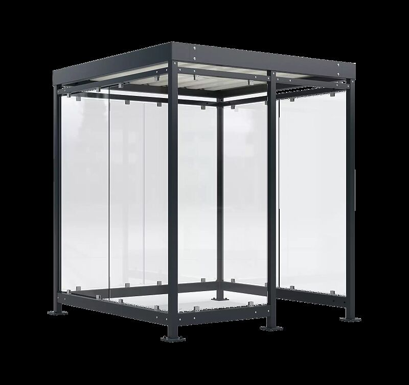 Raucherunterstand BOOTIS, Dachbreite x Dachtiefe 2165 mm x 2165 mm, mit Rück- und Seitenwänden sowie Windschutzwand links, Stahlkonstrukion in RAL 7016 anthrazitgrau