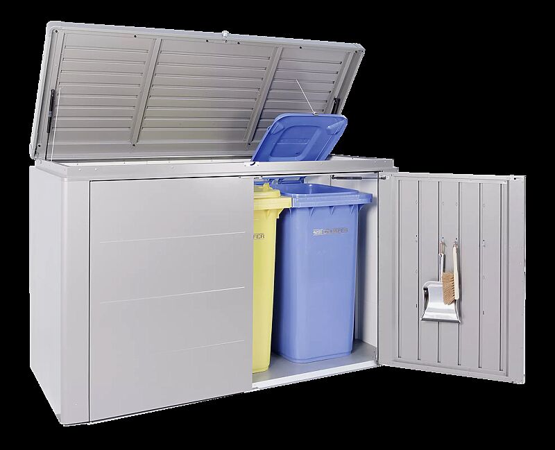 Müllbehälterschrank HIGHBOARD, Modell 200, für 3 x 120 Liter oder 3 x 240 Liter Mülltonnen in quarzgrau-metallic