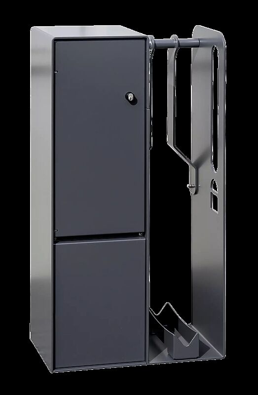 Fahrrad-Abstellanlage VELO-CONNECTOR mit Ladeschließfach, Radeinstellung rechts, Münzpfandschloss, Stahlteile in RAL 7016 anthrazitgrau