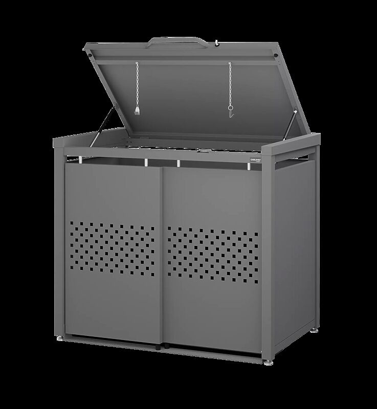 Müllbehälter-Doppelschrank STYLEOUT® QUBIS, mit Klappdach, Aluminiumkonstruktion in RAL 9007 graualuminium