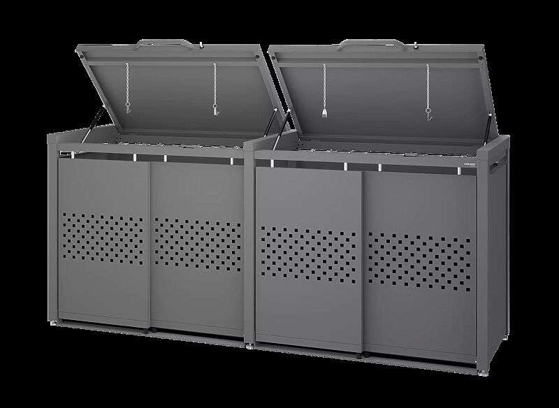 Müllbehälter-Vierfachschrank STYLEOUT® QUBIS, mit Klappdach, Aluminiumkonstruktion in RAL 9007 graualuminium