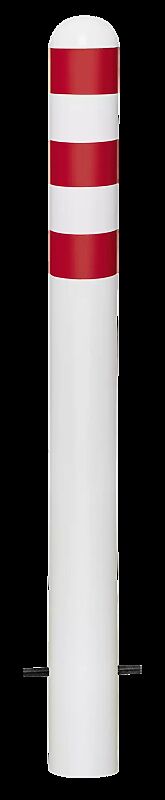 Schutzpoller ANTIN zum Einbetonieren, mit Reflexfolie in rot, pulverbeschichtet in weiß