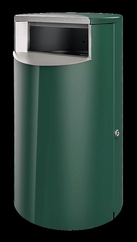 Abfallbehälter FINBIN CITY aus Stahl, 51 Liter, ohne Ascher, zur Wand- bzw. Pfostenbefestigung, in RAL 6005 moosgrün