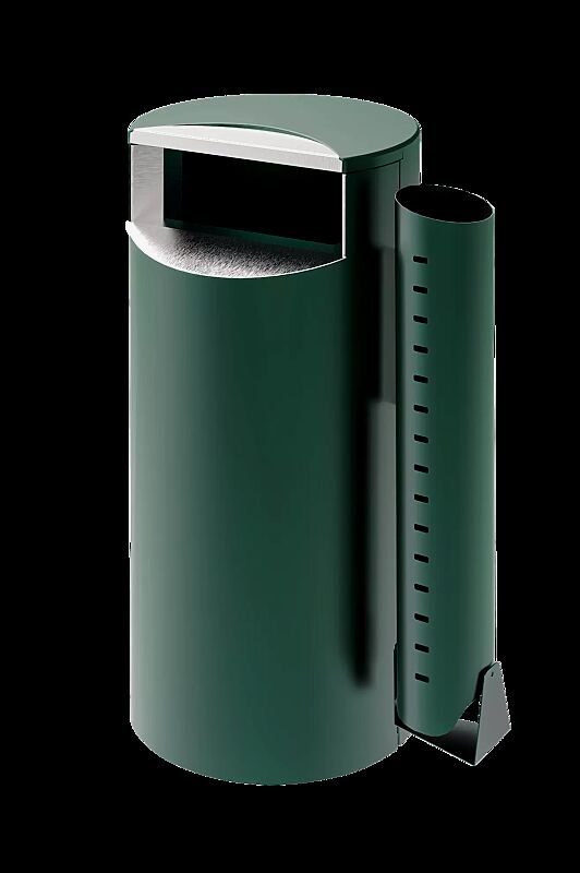 Abfallbehälter FINBIN CITY aus Stahl, 51 Liter, ohne Ascher, Sammelbehälter für Pfandartikel (Zubehör), zur Wand- bzw. Pfostenbefestigung, in RAL 6005 moosgrün