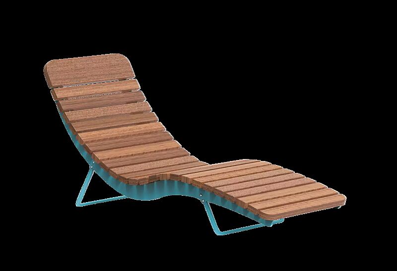 Liegebank BOJON mit Hartholzbelattung, Breite 600 mm, Stahlteile in RAL 5021 wasserblau