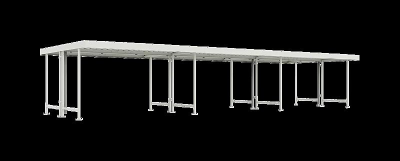 Fahrradüberdachung ARIES, Dachbreite x Dachtiefe 12990 mm x 4400 mm, doppelseitig, ohne Rück- und Seitenwände, Stahlkonstruktion in RAL 9002 grauweiß