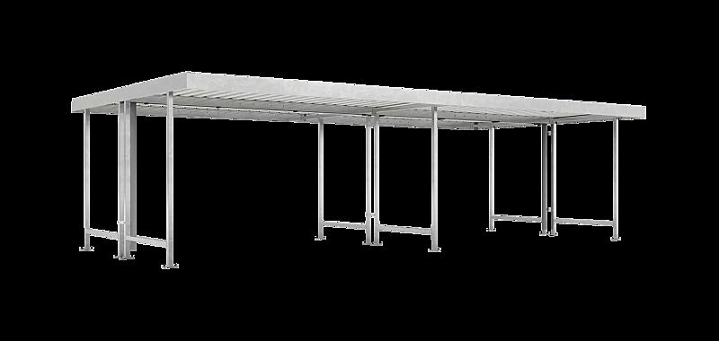 Fahrradüberdachung ARIES, Dachbreite x Dachtiefe 8690 mm x 4400 mm, doppelseitig, ohne Rück- und Seitenwände, Stahlkonstruktion feuerverzinkt