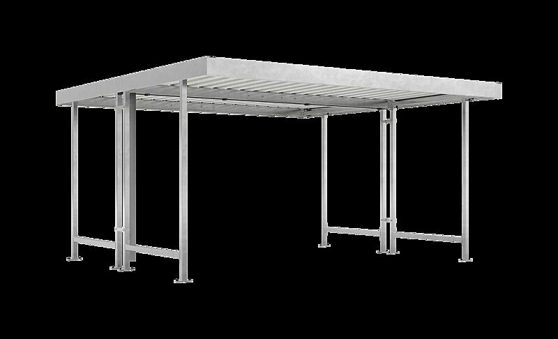 Fahrradüberdachung ARIES, Dachbreite x Dachtiefe 4390 mm x 4400 mm, doppelseitig, ohne Rück- und Seitenwände, Stahlkonstruktion feuerverzinkt
