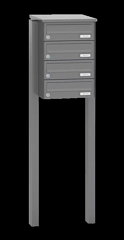 Briefkastenanlage ASTET mit 4 Briefkästen, zum Einbetonieren, ohne Sprech- und Klingelfach, in RAL 9007 graualuminium