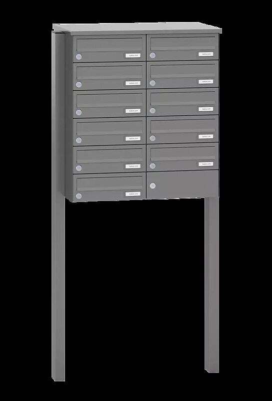 Briefkastenanlage ASTET mit 11 Briefkästen, zum Einbetonieren, ohne Sprech- und Klingelfach, in RAL 9007 graualuminium