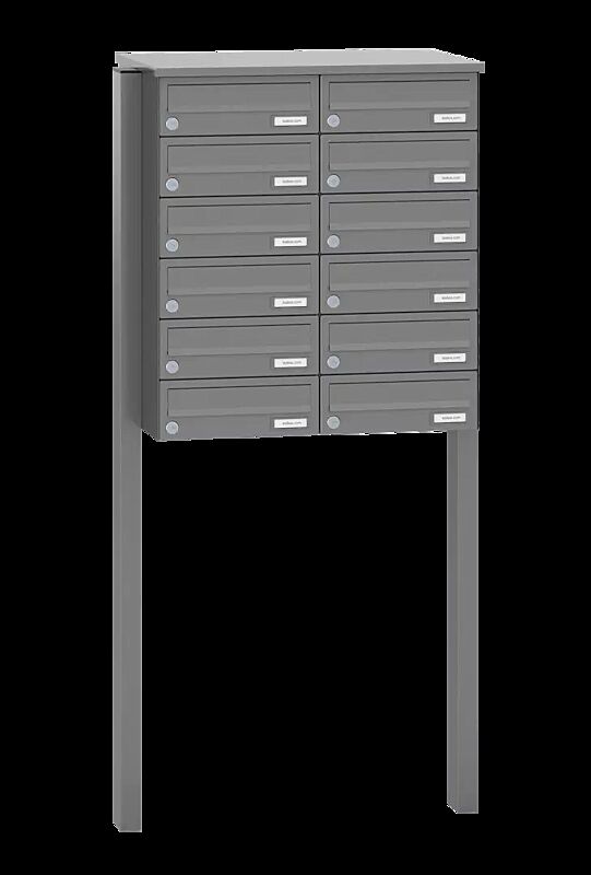 Briefkastenanlage ASTET mit 12 Briefkästen, zum Einbetonieren, ohne Sprech- und Klingelfach, in RAL 9007 graualuminium