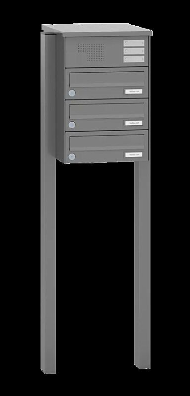 Briefkastenanlage ASTET mit 3 Briefkästen, zum Einbetonieren, mit Sprech- und Klingelfach, in RAL 9007 graualuminium