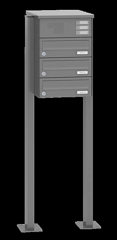 Briefkastenanlage ASTET mit 3 Briefkästen, zum Aufdübeln, mit Sprech- und Klingelfach, in RAL 9007 graualuminium