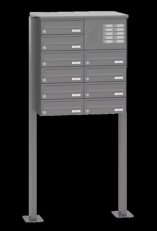 Briefkastenanlage ASTET mit 10 Briefkästen, zum Aufdübeln, mit Sprech- und Klingelfach, in RAL 9007 graualuminium