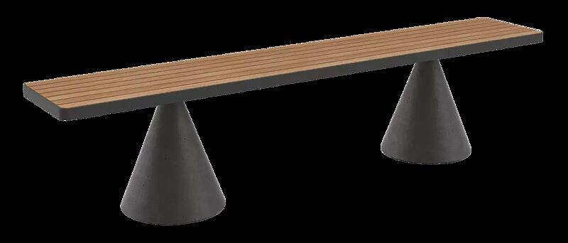 Sitzbank CONICS mit Jatobaholzbelattung, HPC-Hochleistungsbeton in dunkelgrau, Stahlteile in RAL 7021 schwarzgrau