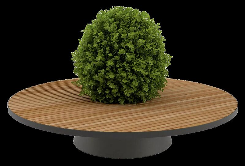 Sitzelement CONICS mit Jatobaholzbelattung, Breite 2200 mm, HPC-Beton in dunkelgrau, inkl. Pflanzeinfassung, Stahlteile in RAL 7021 schwarzgrau