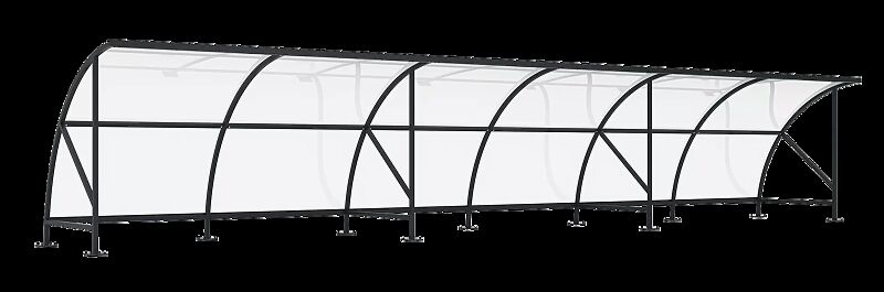 Fahrradüberdachung CEPHEUS, Dachbreite x Dachtiefe 12350 mm x 2100 mm, Stahlkonstruktion feuerverzinkt und pulverbeschichtet in RAL 7016 anthrazitgrau