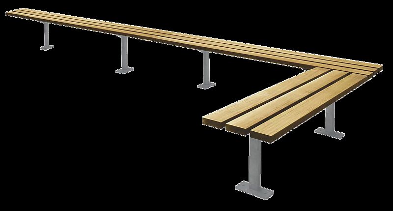 Sitzbank TOBACCO für 2-Felder-Anlage, 2-seitig, mit Eschenholzbelattung, Stahlteile in RAL 7001 silbergrau