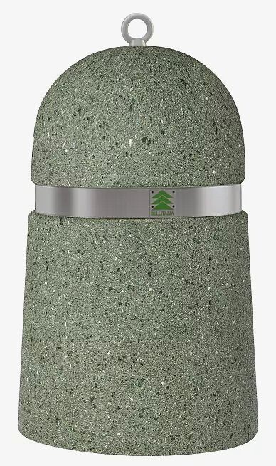 Poller MEL aus rekonstituiertem Marmor, in grün alpi, mit Edelstahlband