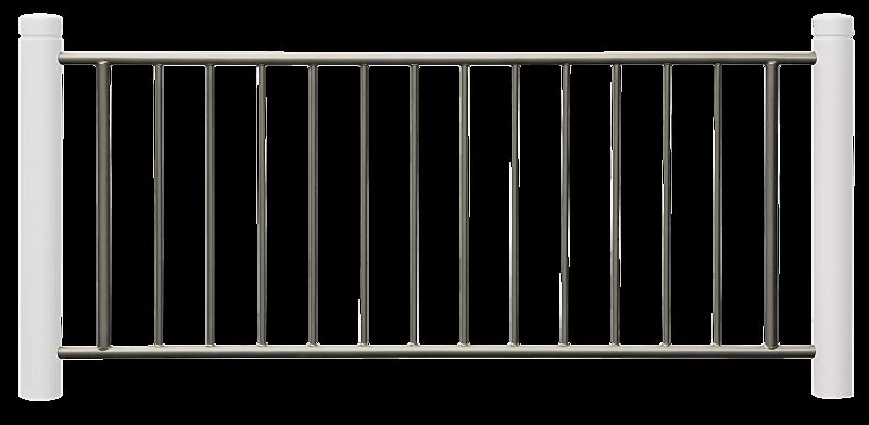 Systemgeländer mit Poller BOULEVARD 83, Gitterelement mit vertikalen Füllstäben in einer Breite von 1970 mm, in DB 703 eisenglimmer