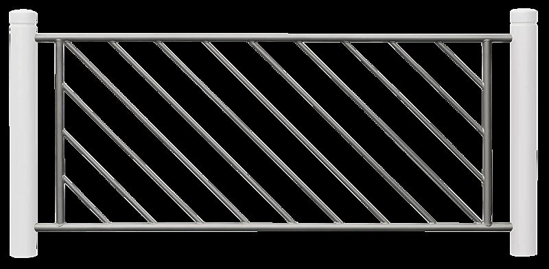 Systemgeländer mit Poller BOULEVARD 83, Gitterelement mit diagonalen Füllstäben in einer Breite von 1970 mm, in DB 703 eisenglimmer