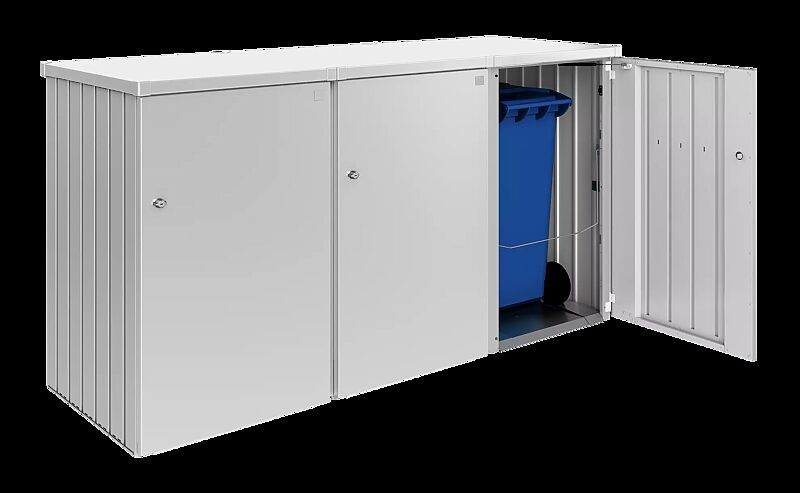 Müllbehälter-Dreifachschrank ALEX®, bestehend aus 3 Einzelschränken inkl. 2 Verbindungselementen, in silber-metallic