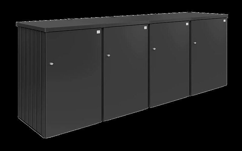 Müllbehälter-Vierfachschrank ALEX®, bestehend aus 4 Einzelschränken inkl. 3 Verbindungselementen, in dunkelgrau-metallic