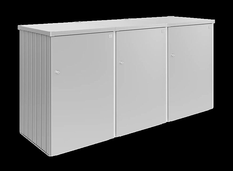 Müllbehälter-Dreifachschrank ALEX®, bestehend aus 3 Einzelschränken inkl. 2 Verbindungselementen, in silber-metallic