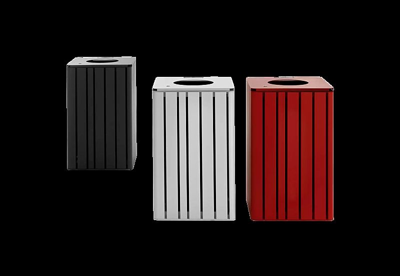 Abfallbehälter MANTUA ohne Schutzdach, in eisenglimmergrau, RAL 9003 signalweiß und RAL 3000 feuerrot