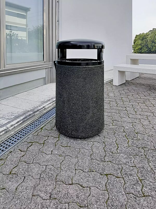 Abfallbehälter GARDA - H, Beton mit transparenter Beschichtung in schwarz - 20, Schutzdach in RAL 7021 schwarzgrau