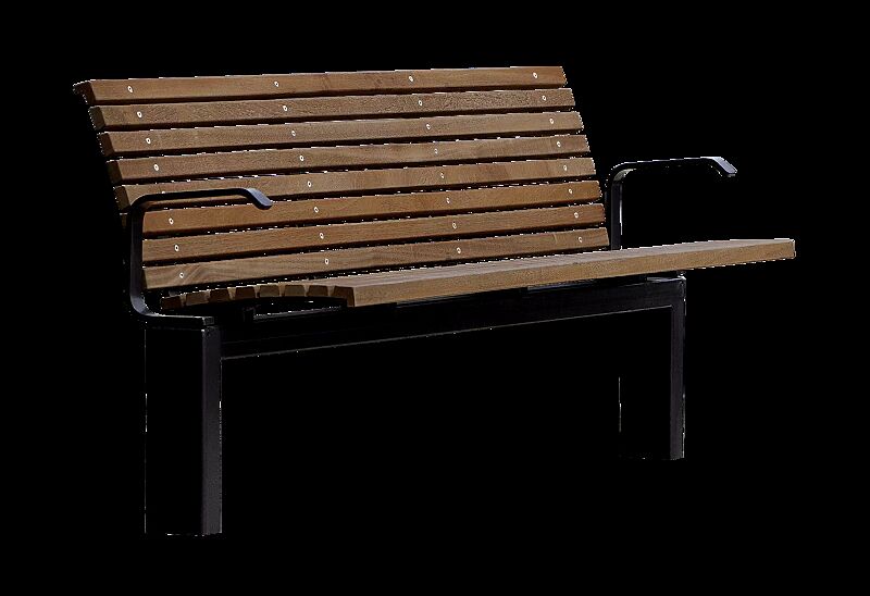 Sitzbank FJORDPARK mit Rückenlehne und Armlehnen, Stahlteile in RAL 9005 tiefschwarz