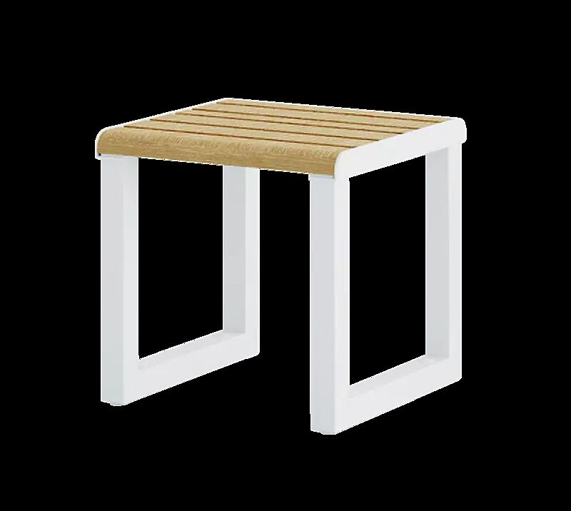 Sitz MANTUA ohne Rückenlehne, Aluminium in natürlichem Eschenholzoptik-Effekt, Stahlteile in RAL 9003 signalweiß