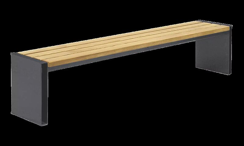 Sitzbank NATURA ohne Rückenlehne, mit Eschenholzbelattung, Stahlteile in DB 703 eisenglimmer