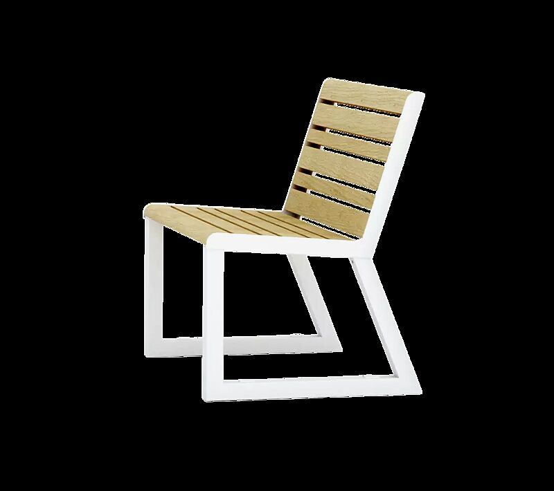 Sitz MANTUA mit Rückenlehne, Aluminium in natürlichem Eschenholzoptik-Effekt, Stahlteile in RAL 9003 signalweiß