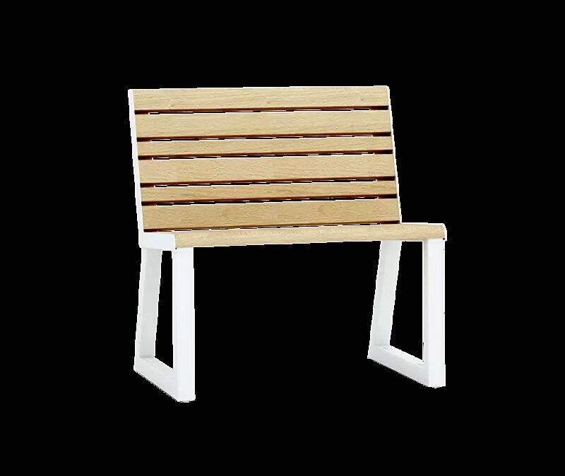 Sitz MANTUA mit Rückenlehne, Aluminium in natürlichem Eschenholzoptik-Effekt, Stahlteile in RAL 9003 signalweiß