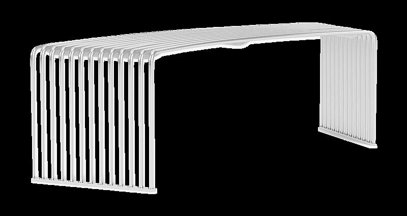 Sitzbank ANZIO ohne Rückenlehne, 45° gebogen sowie gerade, aus Edelstahl