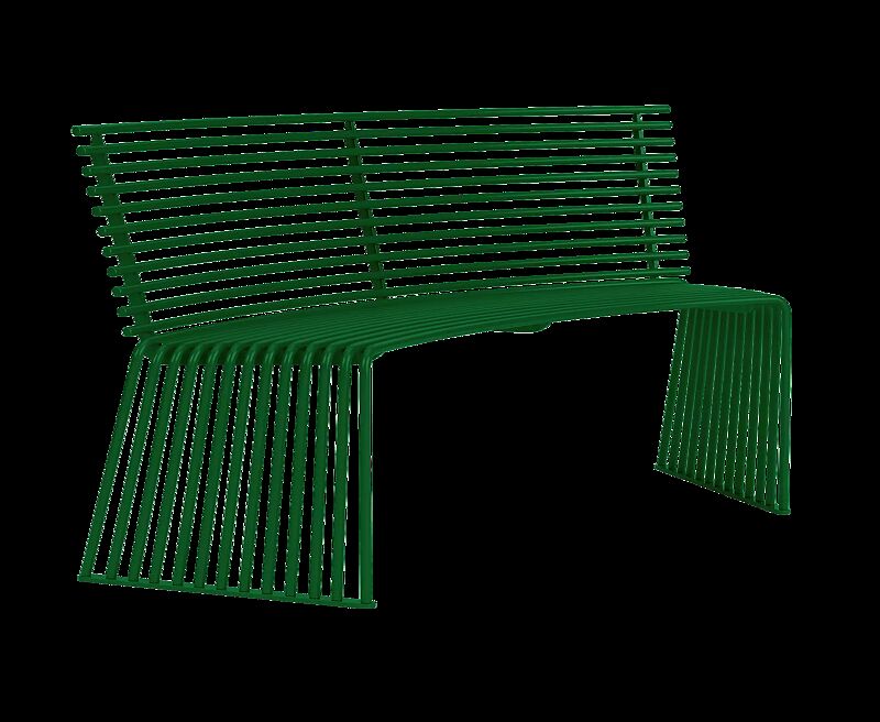 Sitzbank ANZIO mit Rückenlehne, konkav gebogen 45°, in RAL 6029 minzgrün