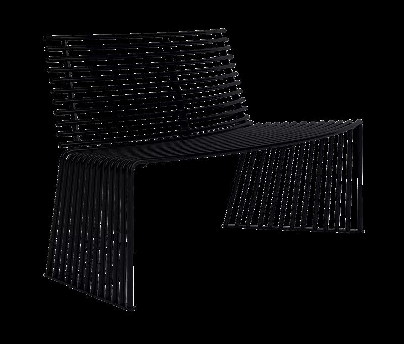 Sitzbank ANZIO mit Rückenlehne, konvex gebogen 45°, in RAL 9005 tiefschwarz