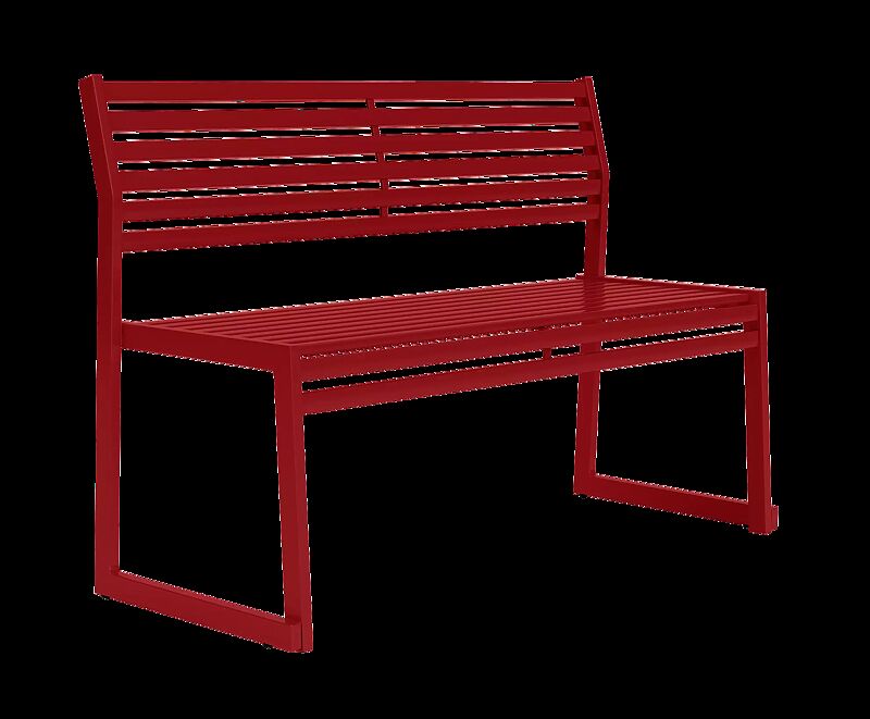 Sitzbank CORTINA mit Rückenlehne, zum freien Aufstellen, Breite 1200 mm, in RAL 3000 feuerrot