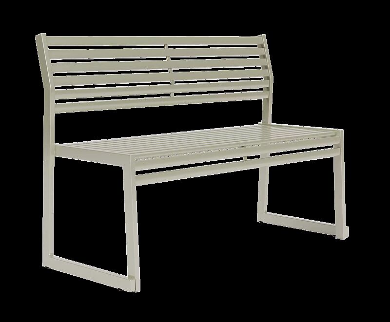 Sitzbank CORTINA mit Rückenlehne, zum freien Aufstellen, Breite 1200 mm, in RAL 7032 kieselgrau