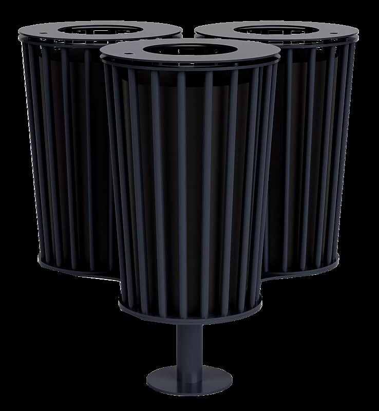 Abfallbehälter ANZIO 3 x 29 Liter, Behälter auf Standpfosten, in eisenglimmergrau