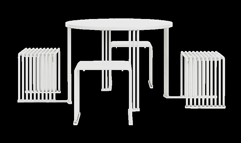 Bank-Tisch-Kombination ANZIO, 4-Sitzer,mit rundem Tisch, Standard-Ausführung, in RAL 9003 signalweiß