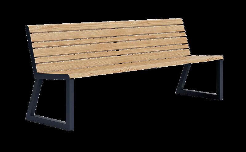 Sitzbank MANTUA mit Rückenlehne, Aluminium in natürlichem Eschenholzoptik-Effekt, Stahlteile in eisenglimmergrau